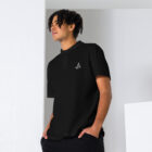 unisex pique polo shirt black front 647b4cee22578
