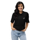unisex pique polo shirt black front 647b4cee672bb
